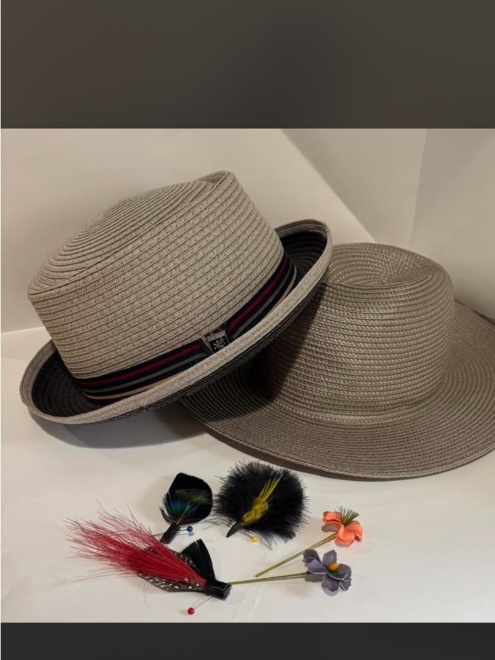2:xl - L grey Stacy Adams  Fedora with Removable Feather Accents